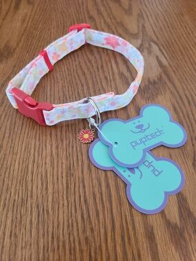Pink Floral Adjustable Dog Collar with Daisy Charm